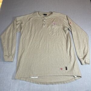 Ariat Work FR Henley Shirt Mens XLT Beige Flame Resistant CAT 2 Long Sleeve
